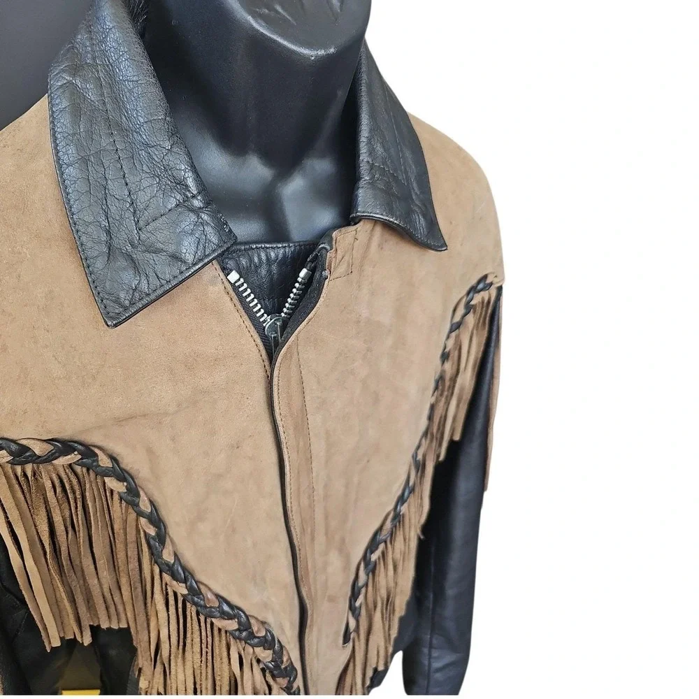 Vintage 80s FMC Leather‎ Fringe Jacket - Western Biker Coat - Men's Large